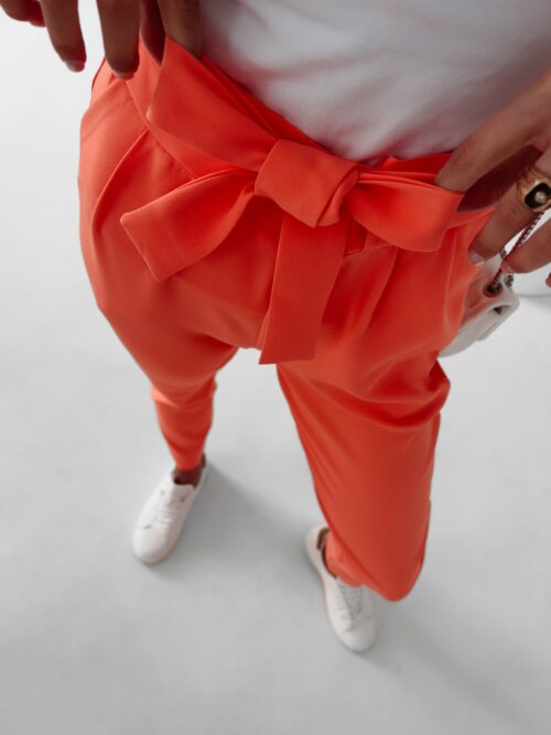 Spodnie eleganckie z wyższym stanem Nigella Ola Voga pomarańczowe