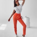 Spodnie eleganckie z wyższym stanem Nigella Ola Voga pomarańczowe