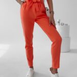 Spodnie eleganckie z wyższym stanem Nigella Ola Voga pomarańczowe