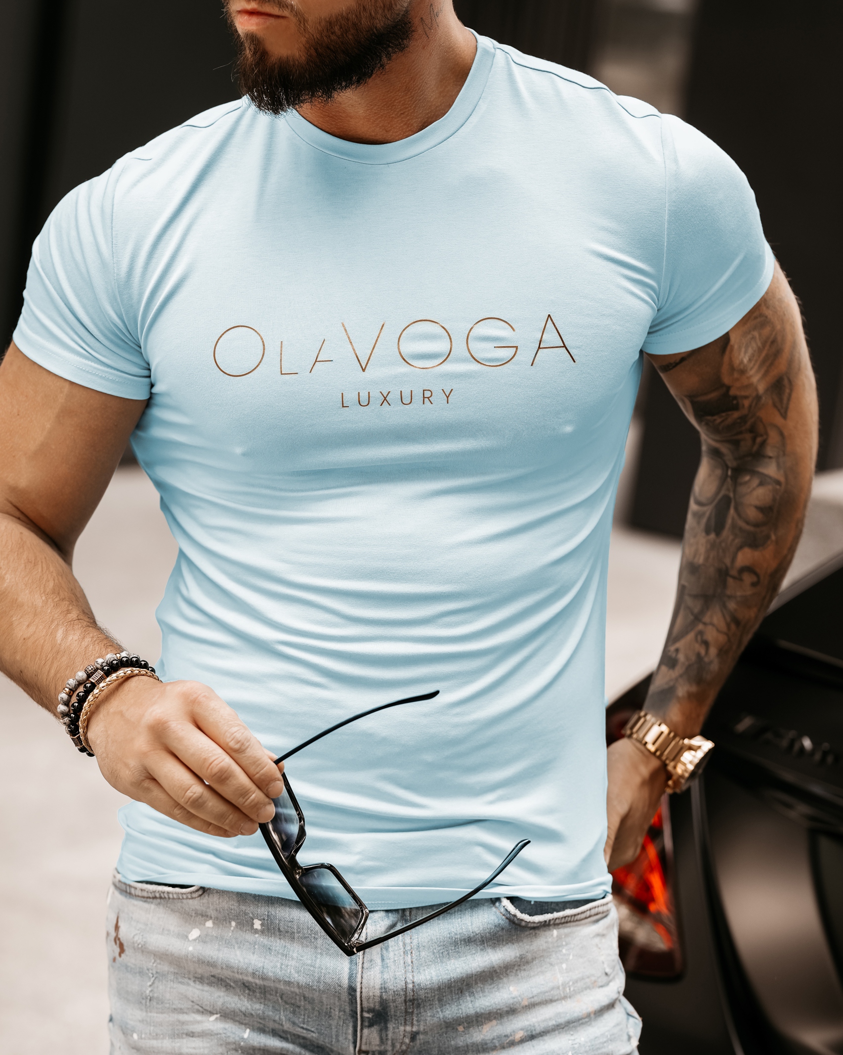 T-shirt męski Hugo Ola Voga błękitny