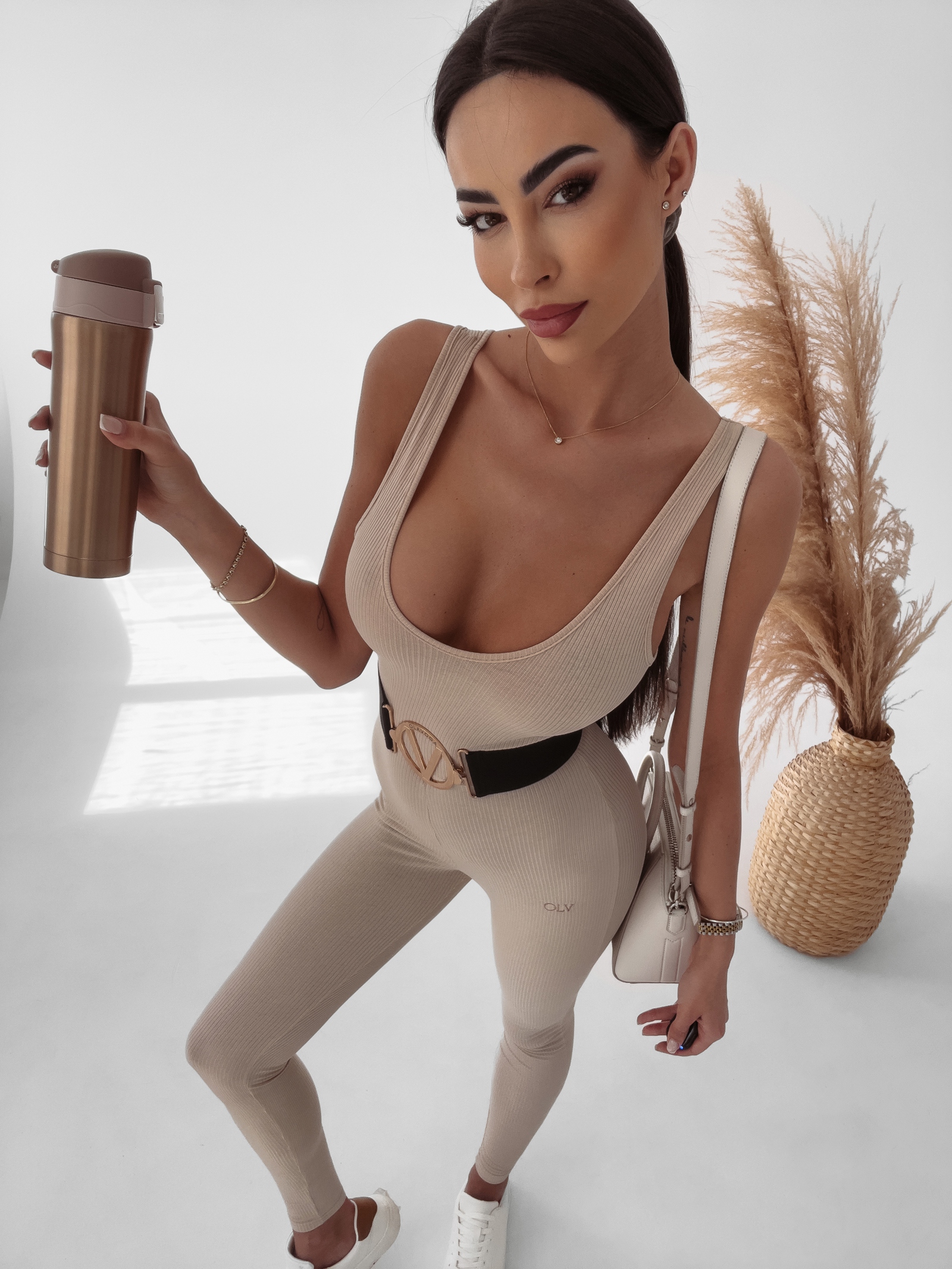 Kombinezon prążkowany Nemezis Ola Voga c.beżowy