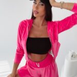 Komplet welurowy damski Bona Ola Voga neonowy róż