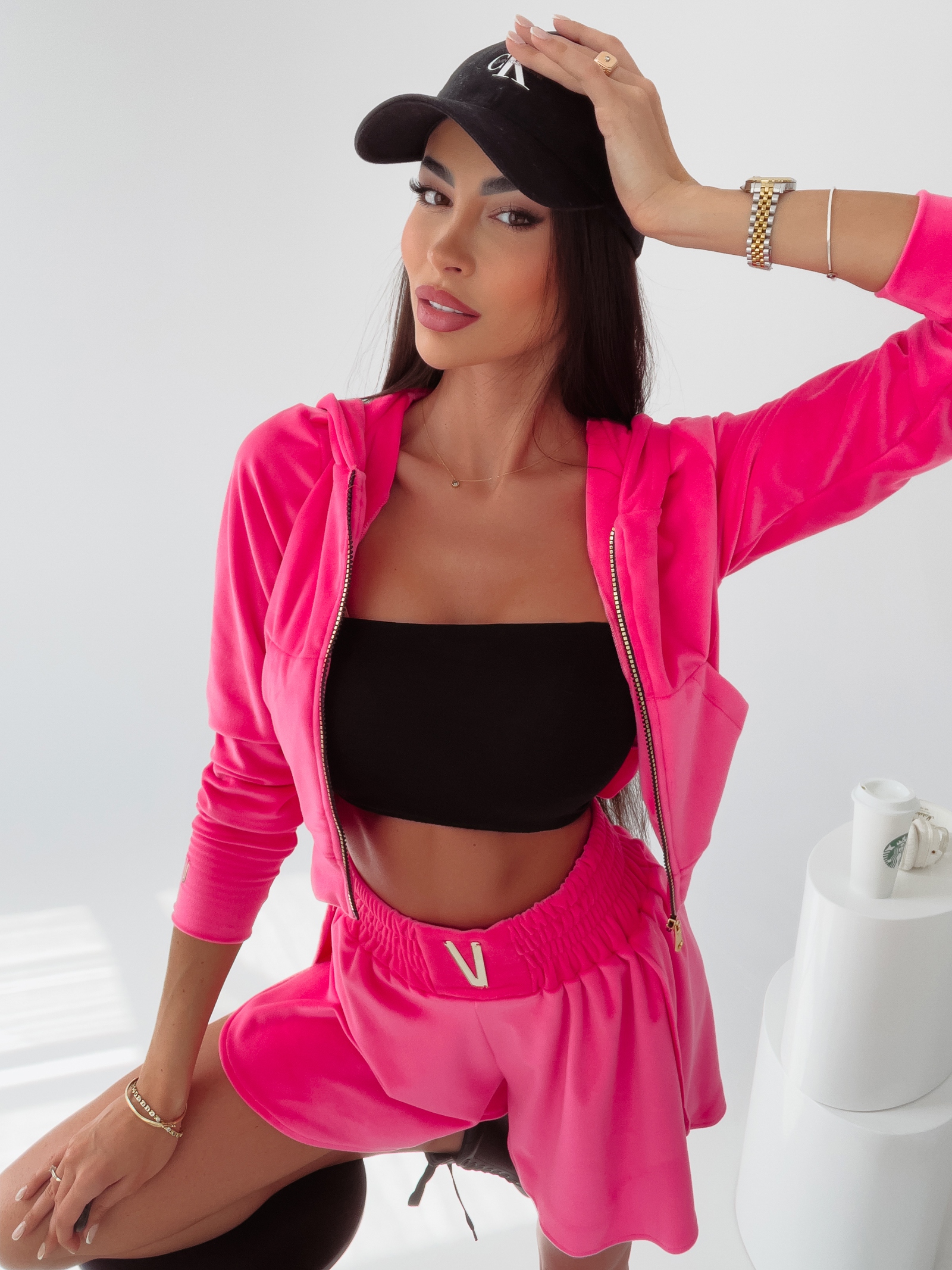 Komplet welurowy damski Bona Ola Voga neonowy róż