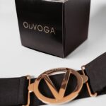 Pasek gumowy elegancki z klamrą logowany Anais czarny