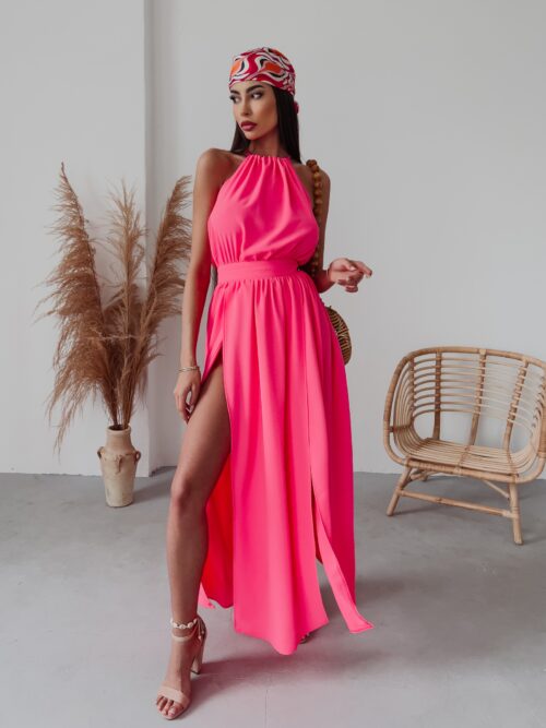 Sukienka koktajlowa Gaja Ola Voga neonowy róż