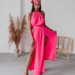 Sukienka koktajlowa Gaja Ola Voga neonowy róż