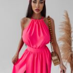 Sukienka koktajlowa Gaja Ola Voga neonowy róż