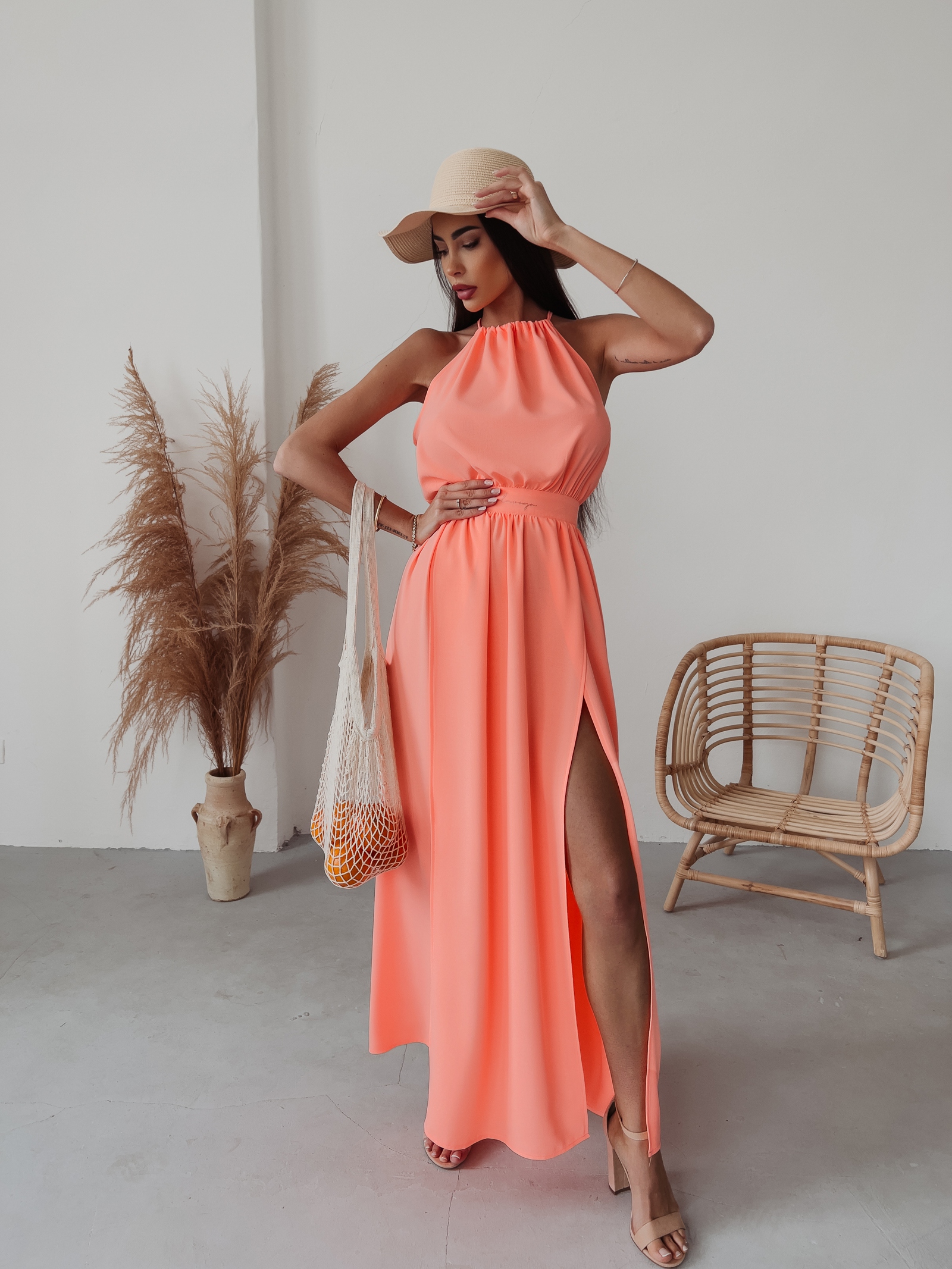 Sukienka koktajlowa Gaja Ola Voga łososiowa