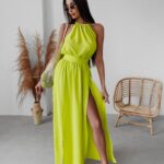 Sukienka koktajlowa Gaja Ola Voga limonkowa