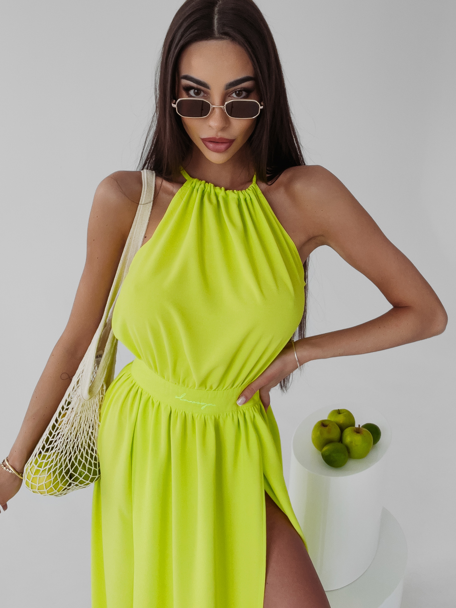 Sukienka koktajlowa Gaja Ola Voga limonkowa