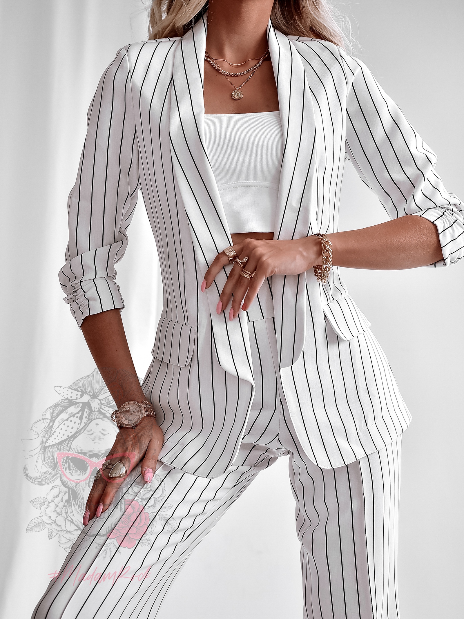 Garnitur damski w paski Slipps biały