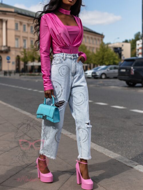 Spodnie jeansowe boyfriend Lucky Smile niebieskie