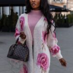 Kardigan Flowers III beżowy