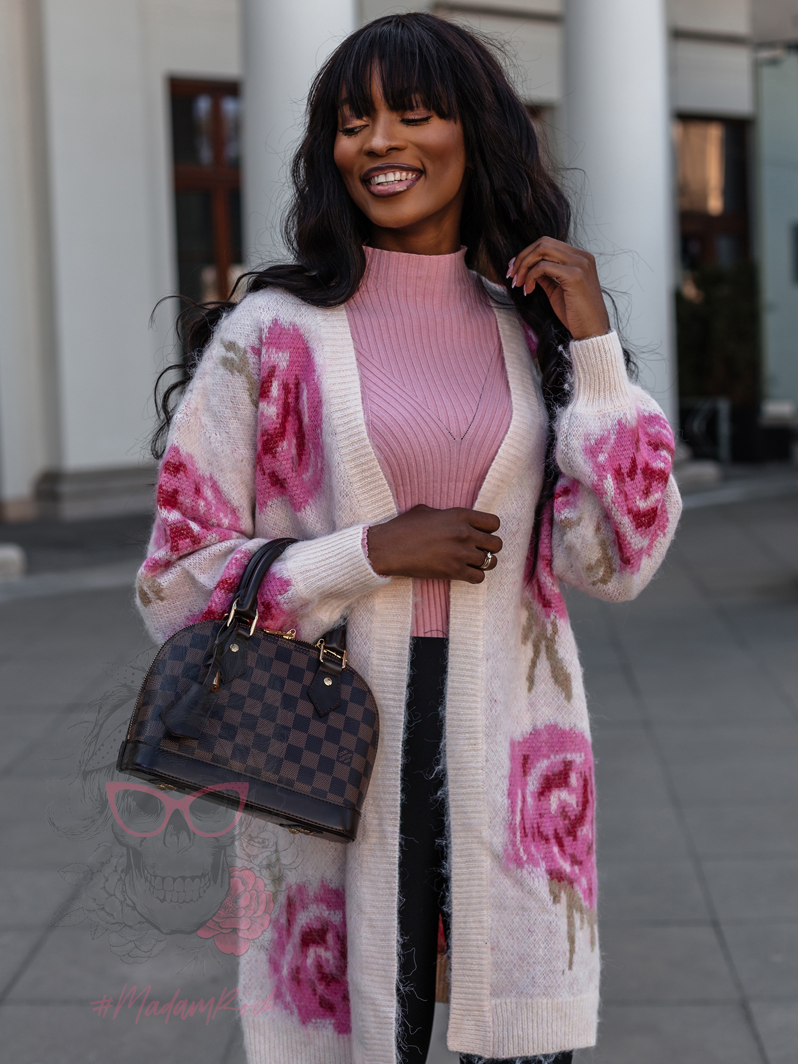 Kardigan Flowers III beżowy