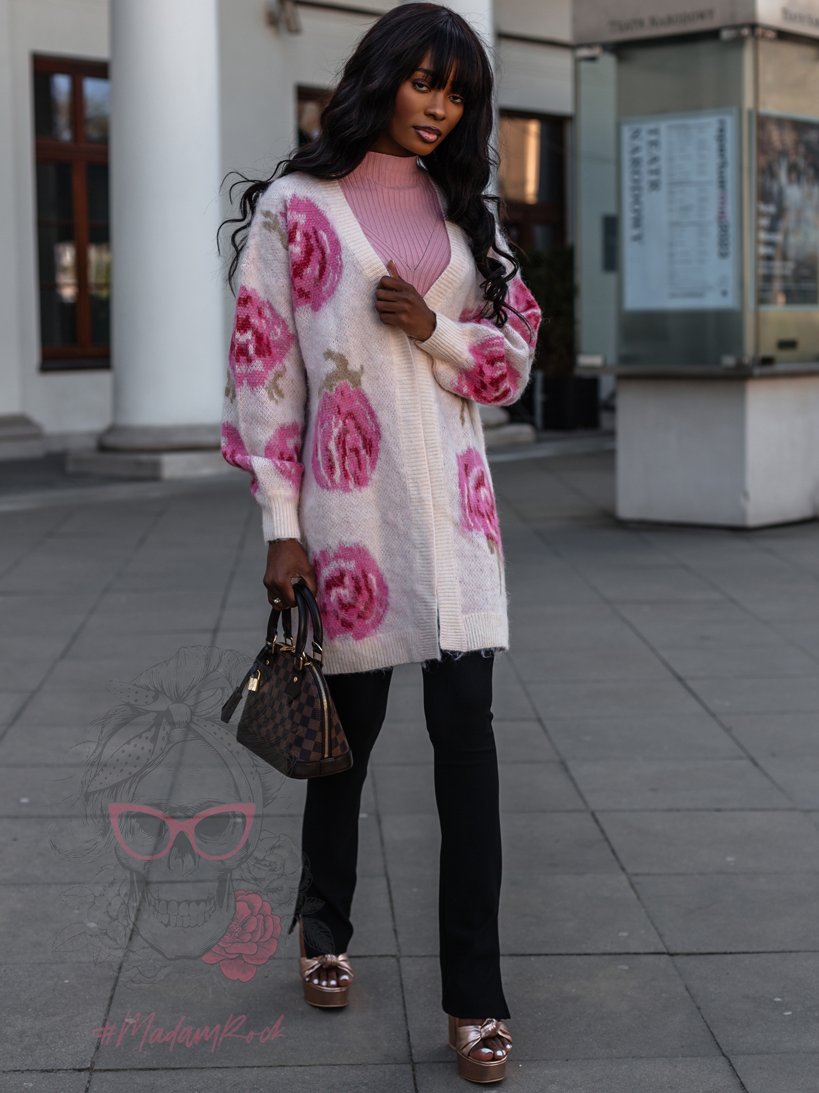 Kardigan Flowers III beżowy