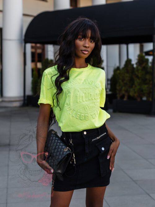 T-shirt bawełniany Vintage Fox żółty neonowy