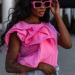 T-shirt z falbanką Lepus różowy