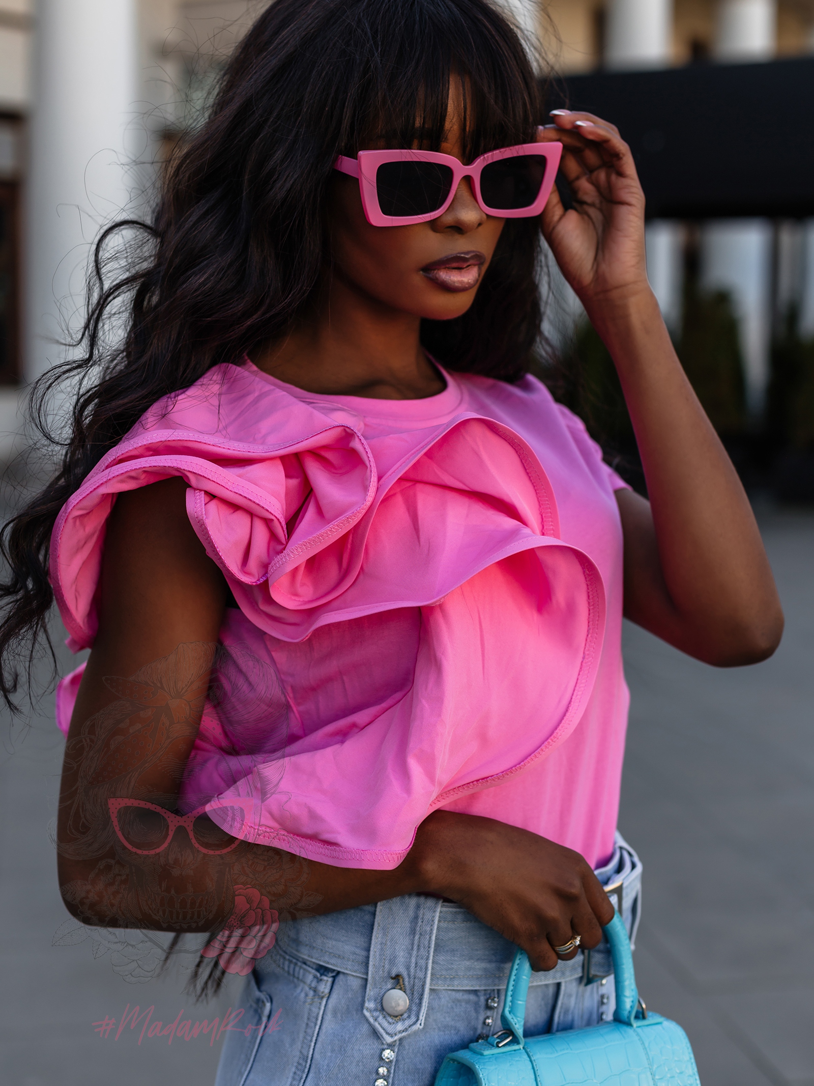 T-shirt z falbanką Lepus różowy