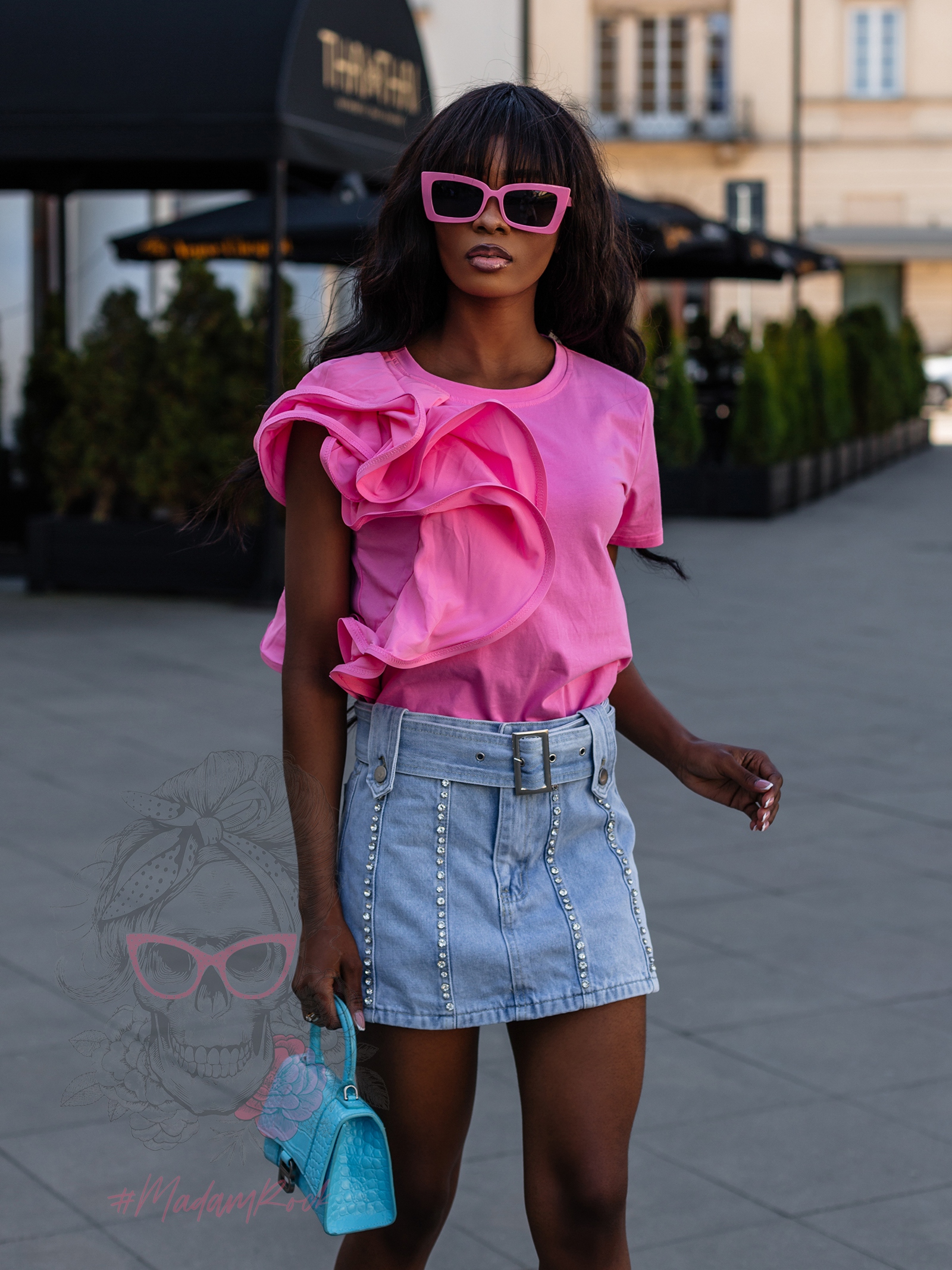 T-shirt z falbanką Lepus różowy