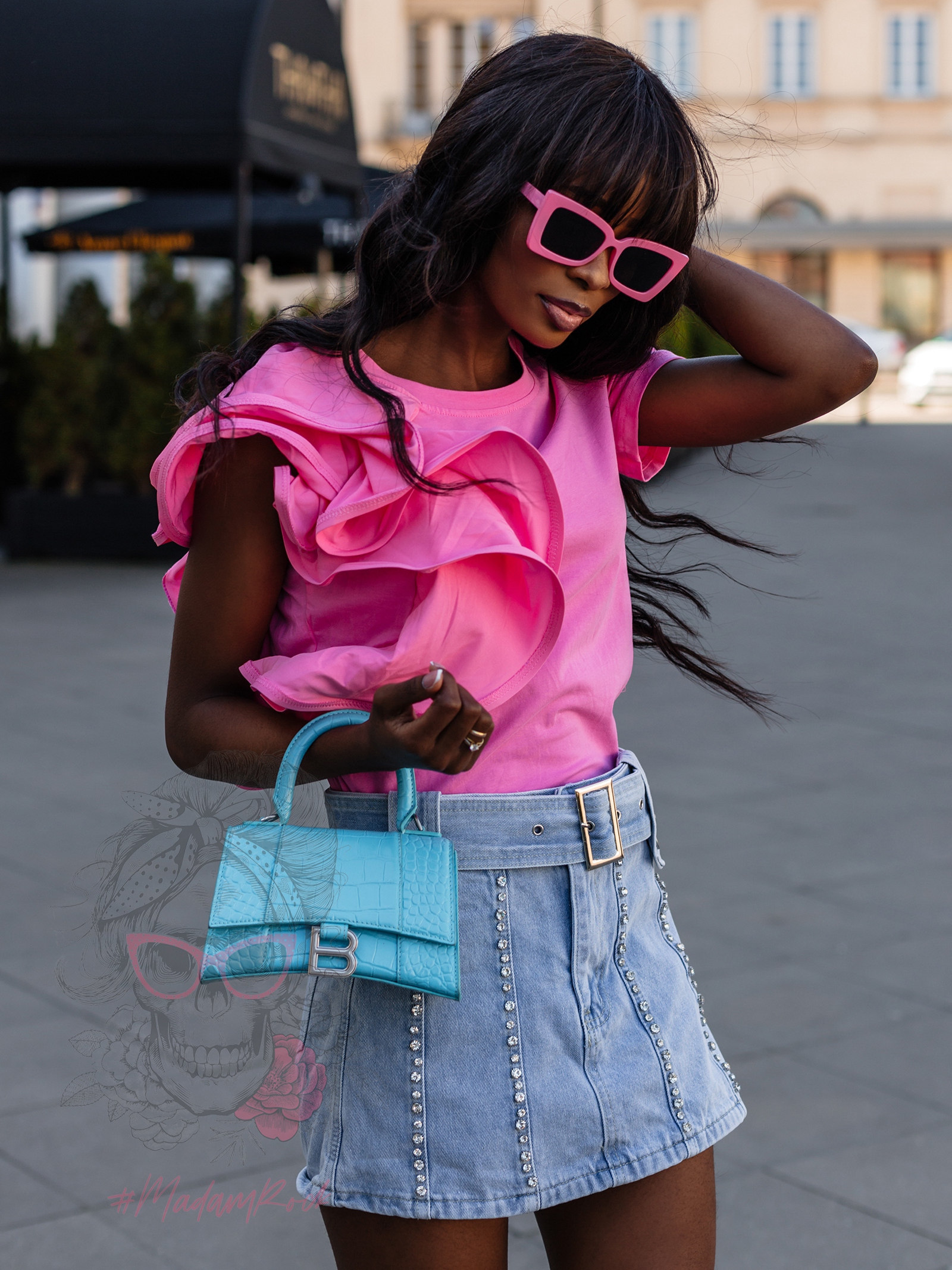 T-shirt z falbanką Lepus różowy