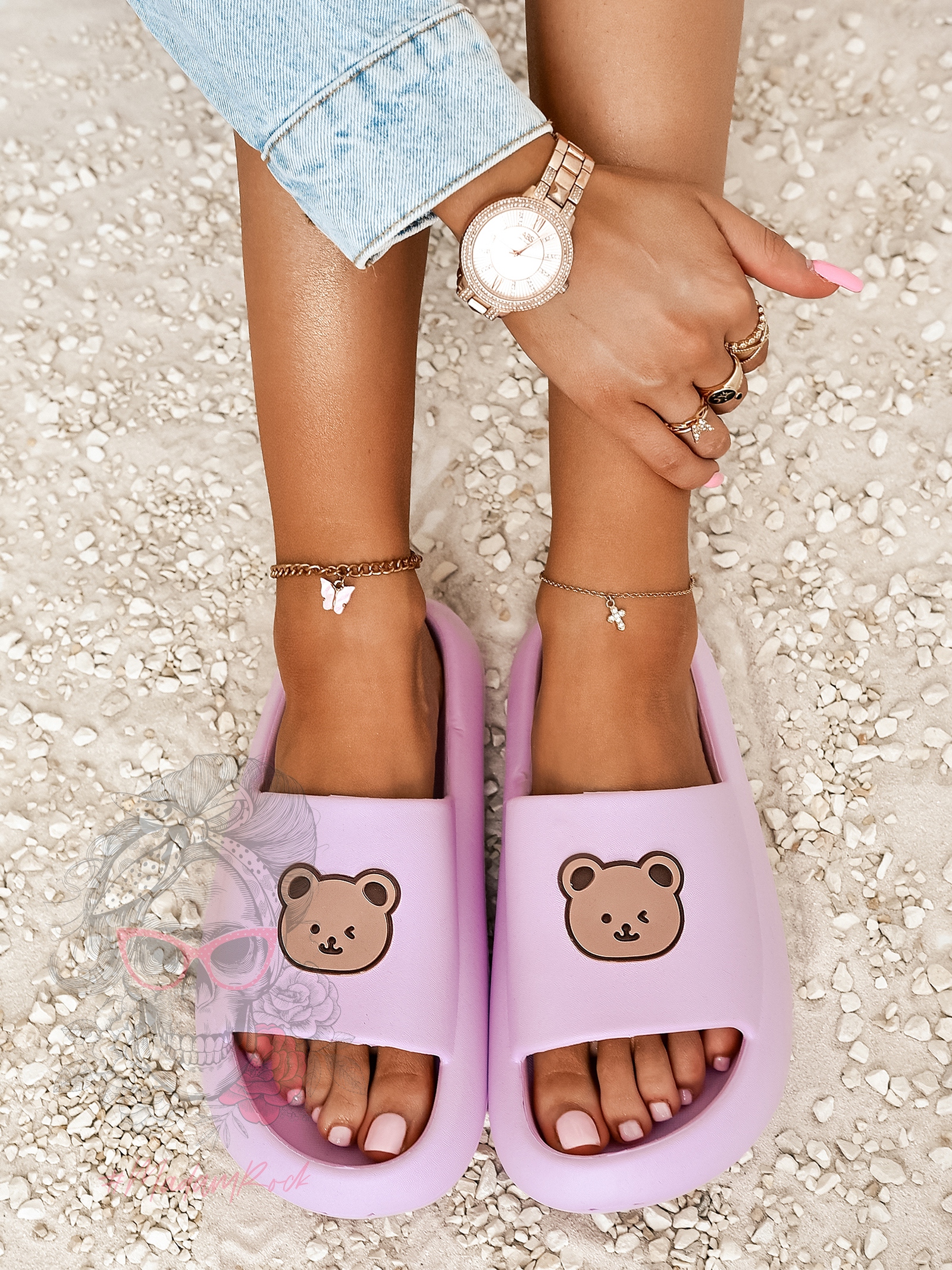 Klapki z misiem Madam Mibi lila Klapki z misiem Madam Mibi lila