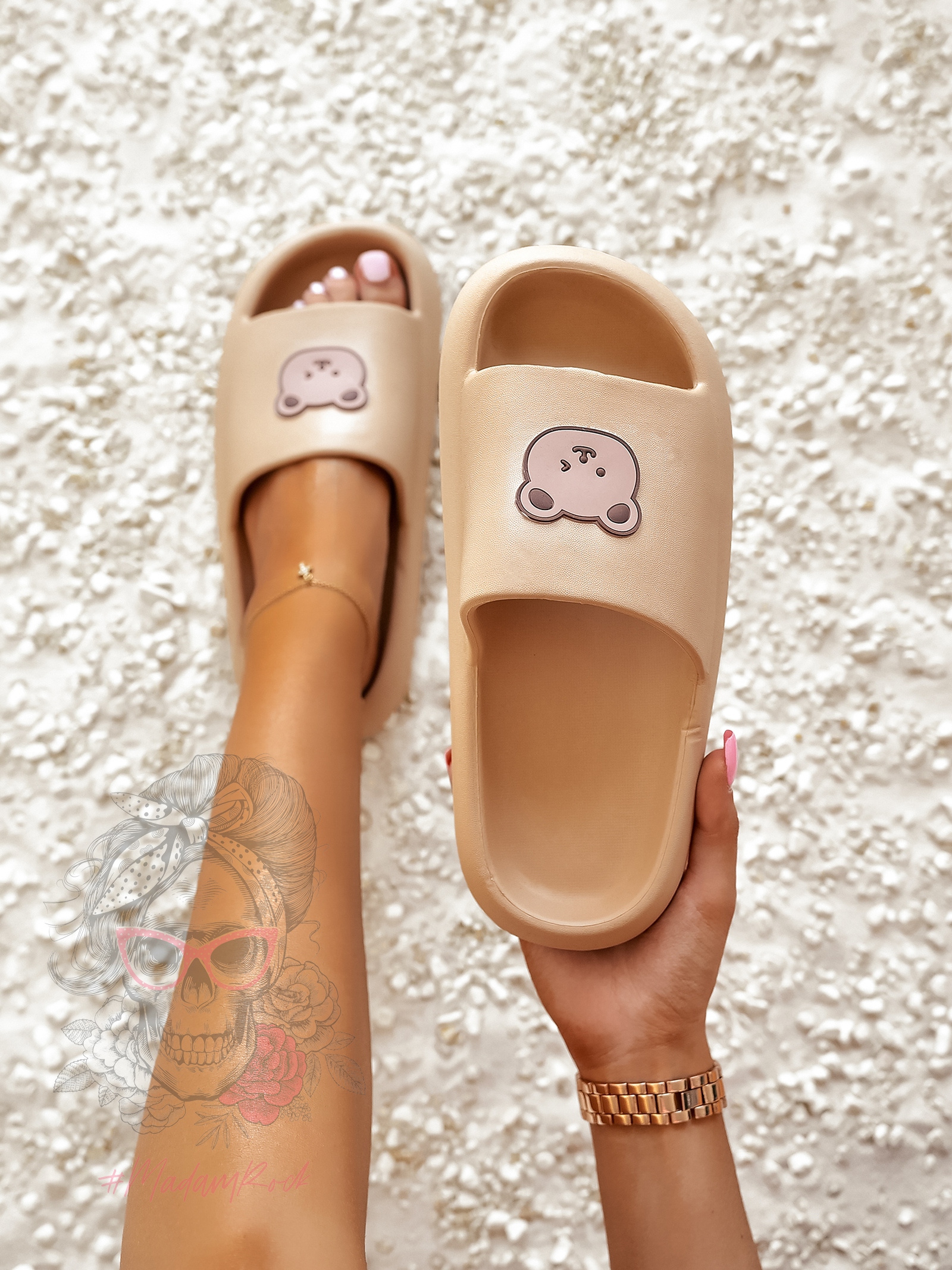 Klapki z misiem Madam Mibi beżowe