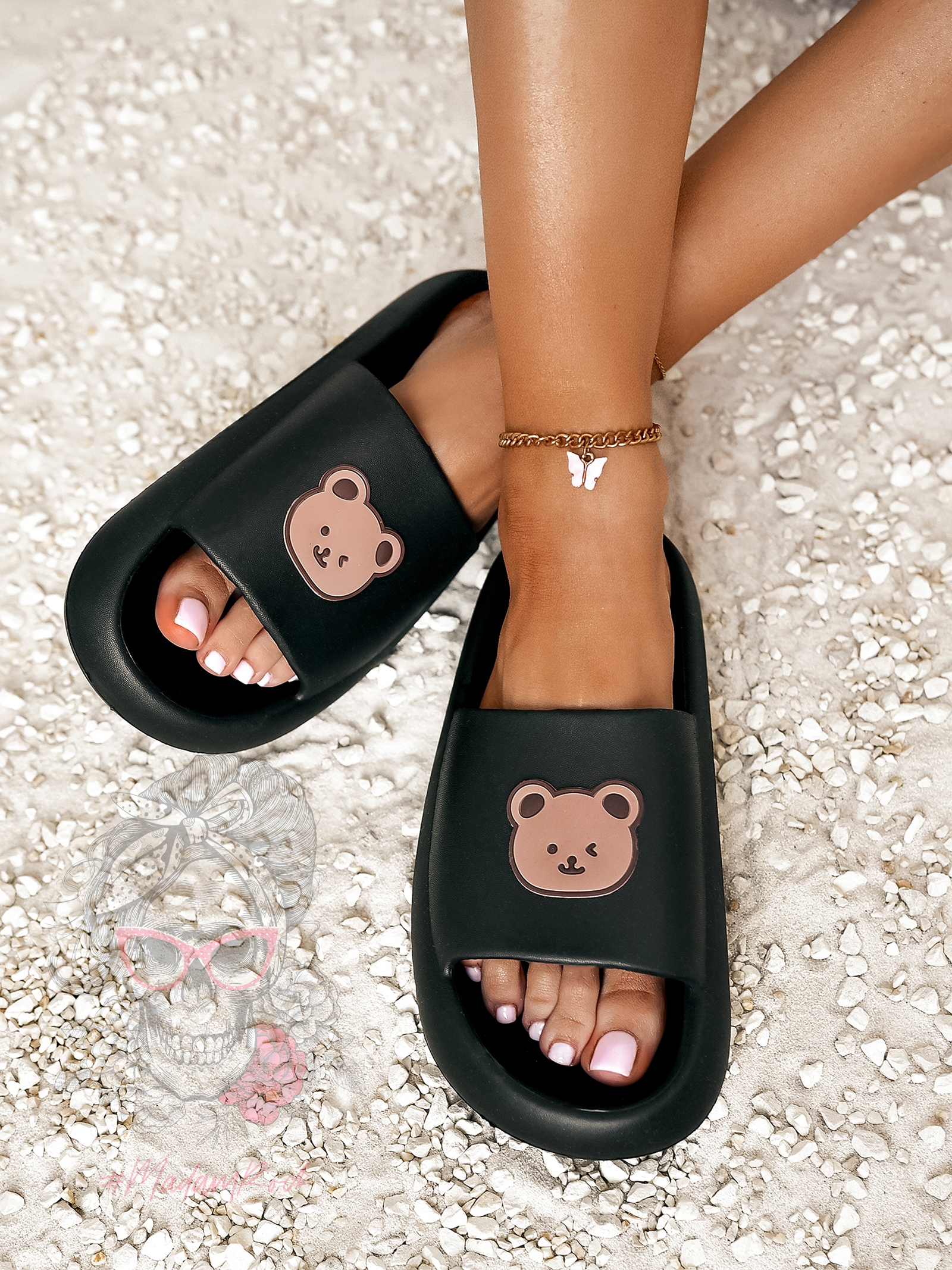 Klapki z misiem Madam Mibi czarne