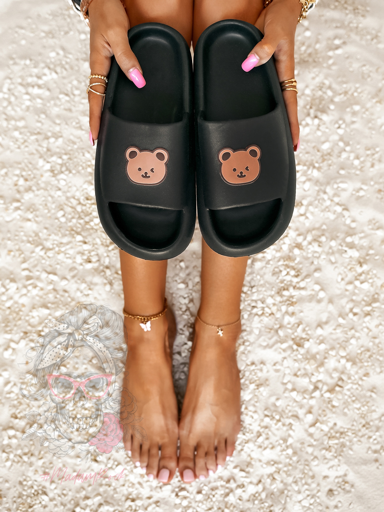 Klapki z misiem Madam Mibi czarne