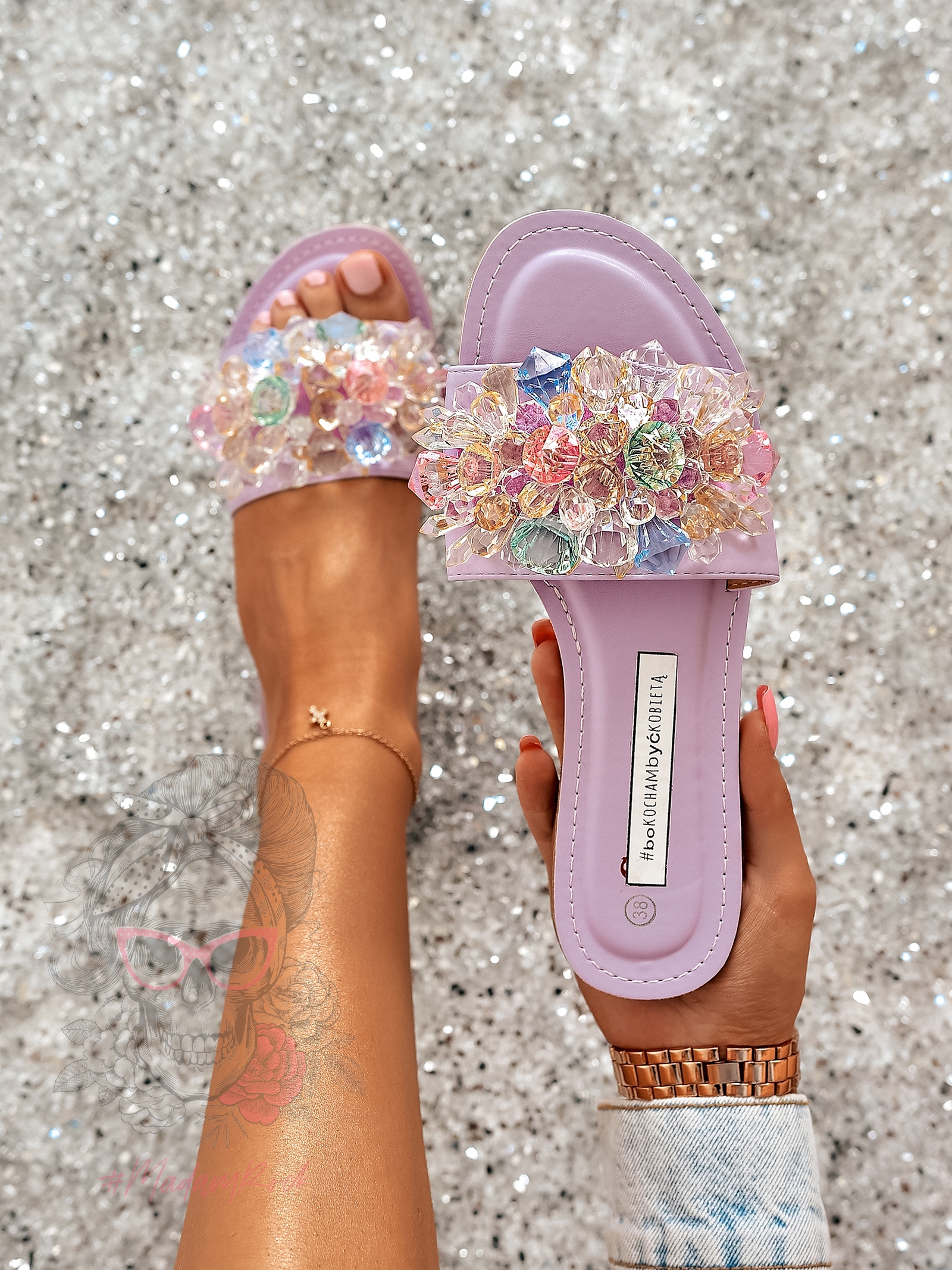 Klapki z kamieniami Madam Mikk lila