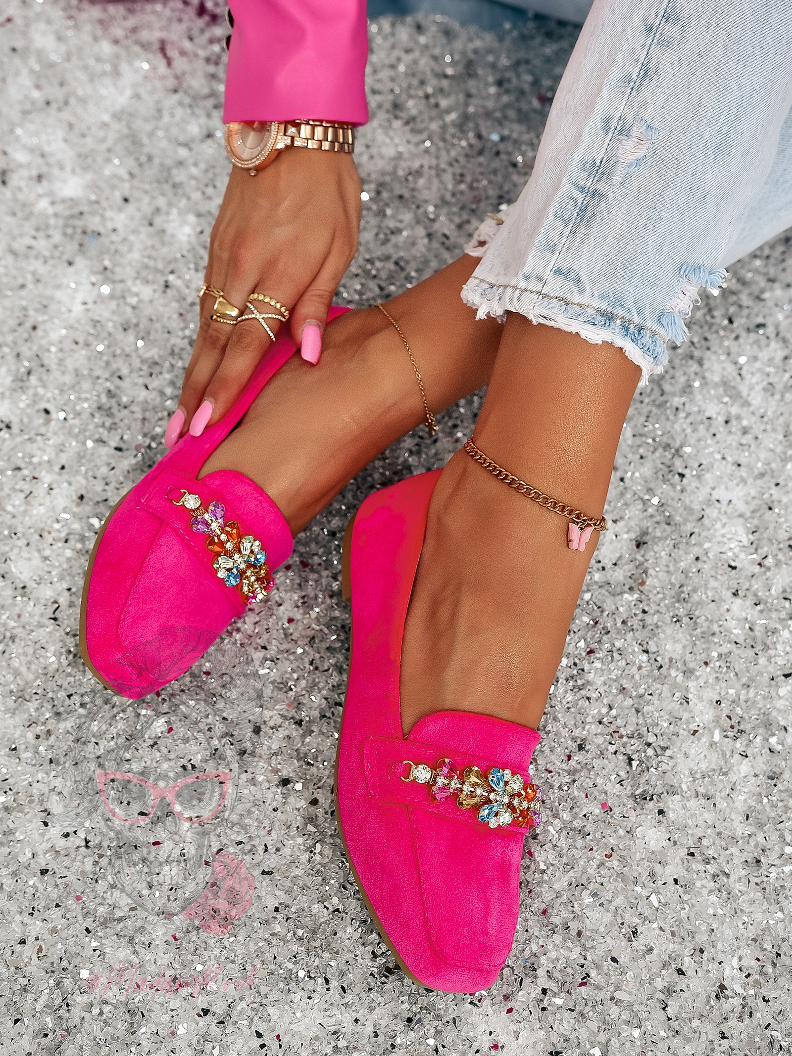 Mokasyny z kamieniami Madam Saco fuksja Mokasyny z kamieniami Madam Saco fuksja