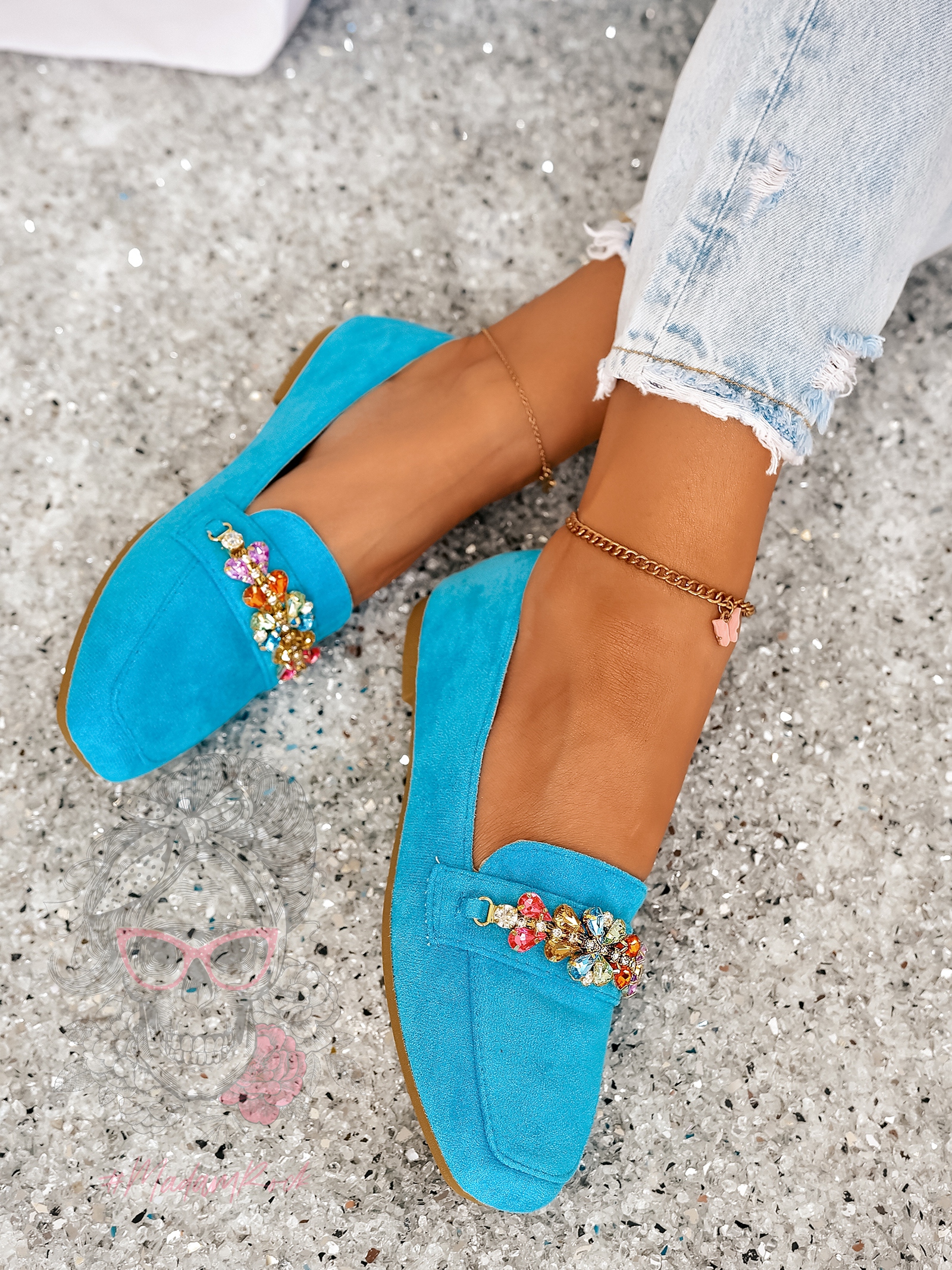 Mokasyny z kamieniami Madam Saco niebieskie