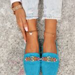 Mokasyny z kamieniami Madam Saco niebieskie