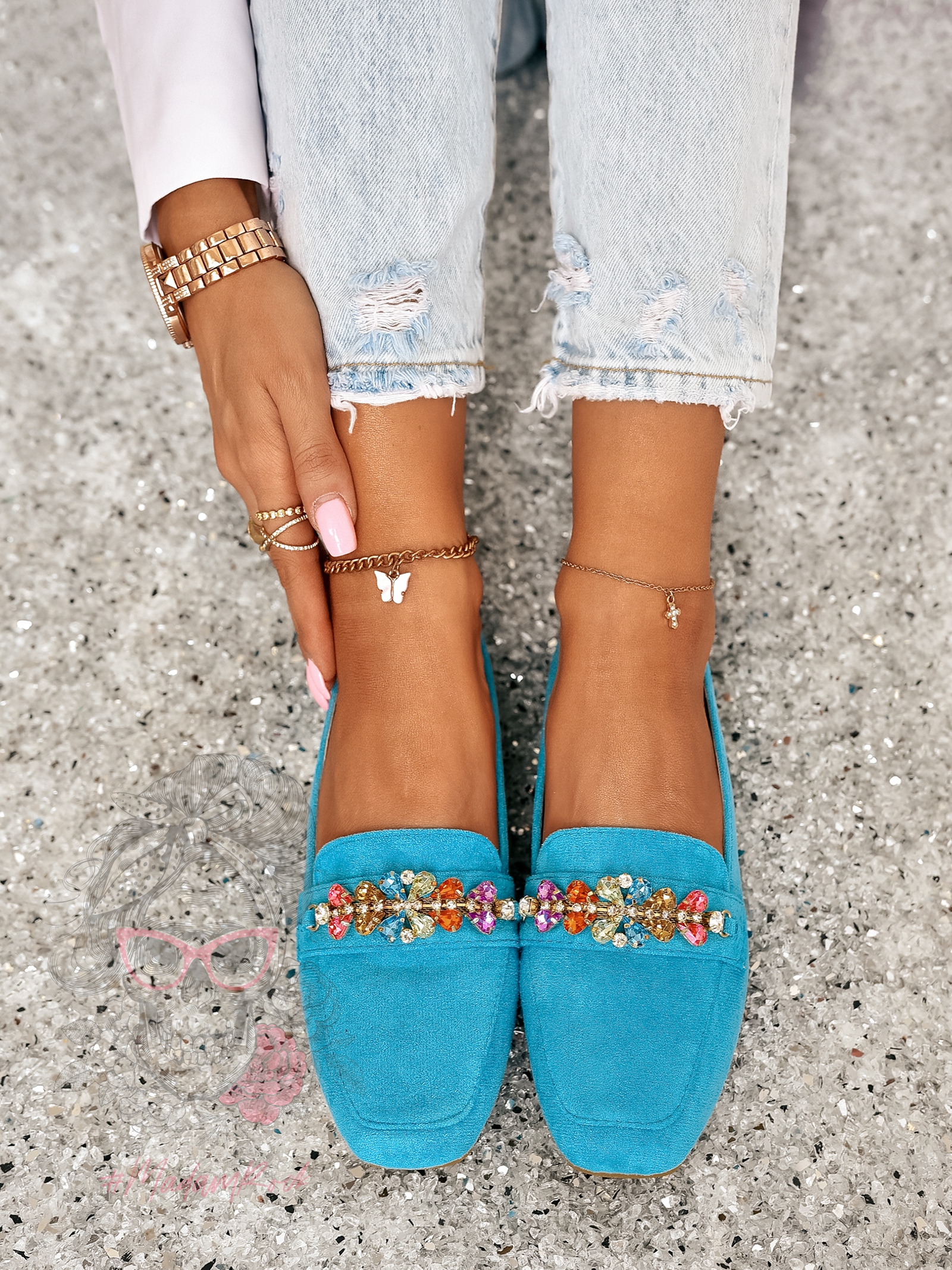 Mokasyny z kamieniami Madam Saco niebieskie