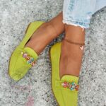 Mokasyny z kamieniami Madam Saco zielone