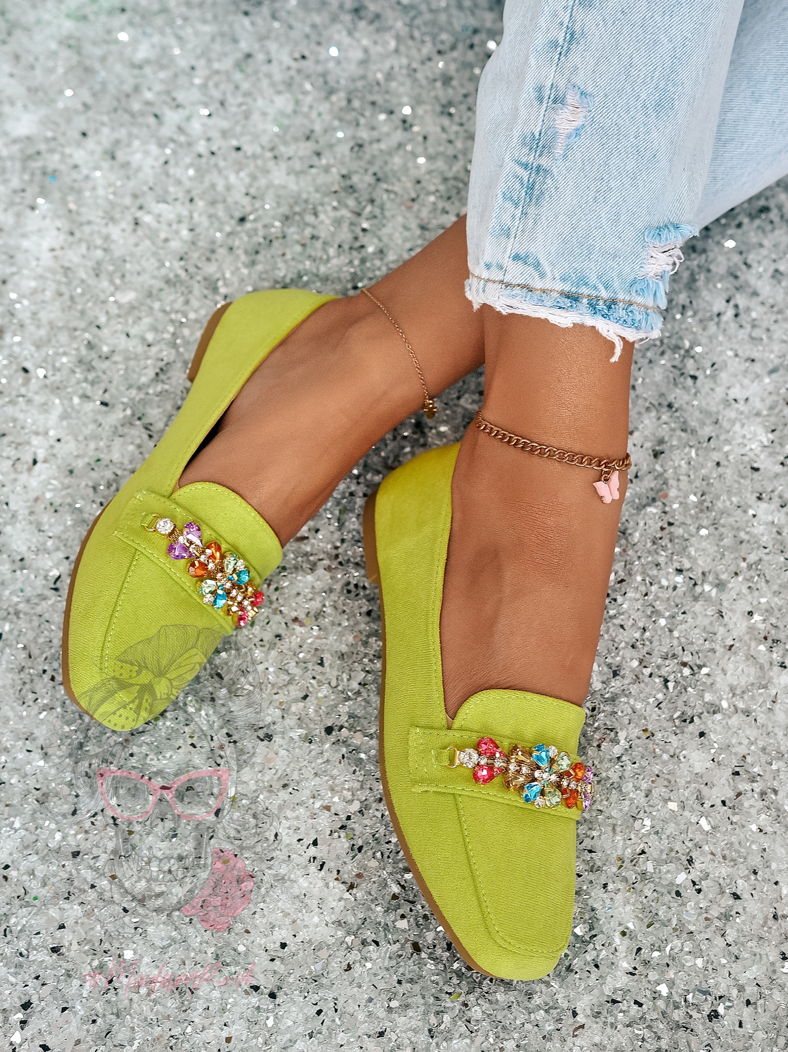 Mokasyny z kamieniami Madam Saco zielone