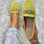 Mokasyny z kamieniami Madam Saco zielone