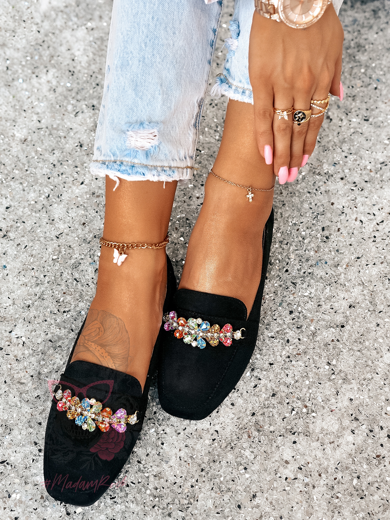 Mokasyny z kamieniami Madam Saco czarne