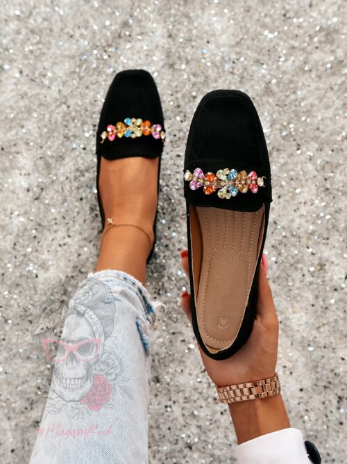 Mokasyny z kamieniami Madam Saco czarne