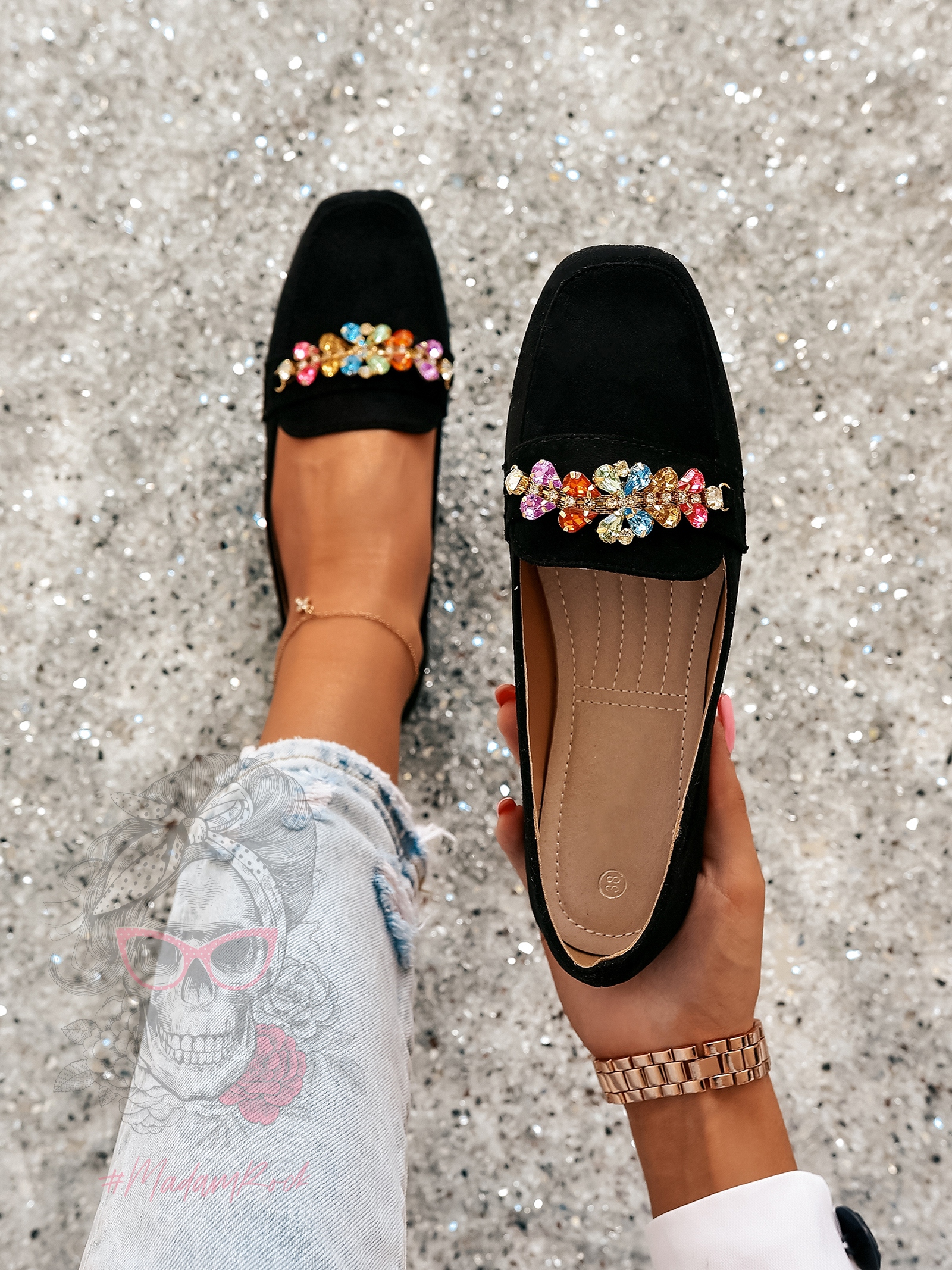 Mokasyny z kamieniami Madam Saco czarne