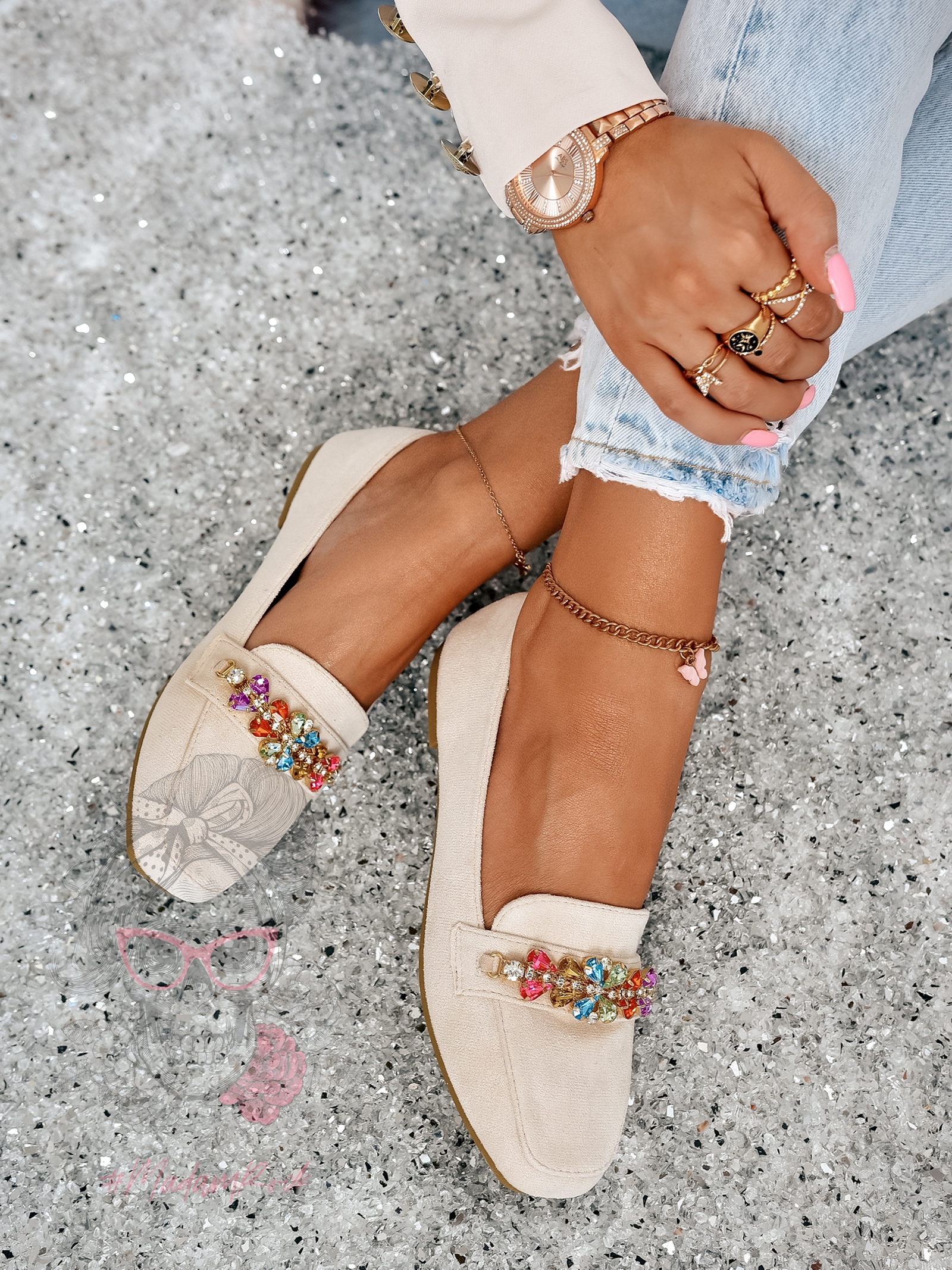 Mokasyny z kamieniami Madam Saco beżowe Mokasyny z kamieniami Madam Saco beżowe