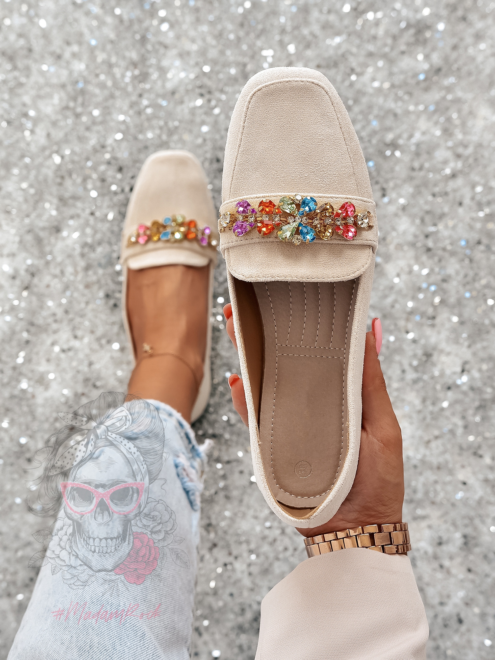 Mokasyny z kamieniami Madam Saco beżowe