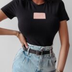 T-shirt basic bawełniany Asta Ola Voga czarny