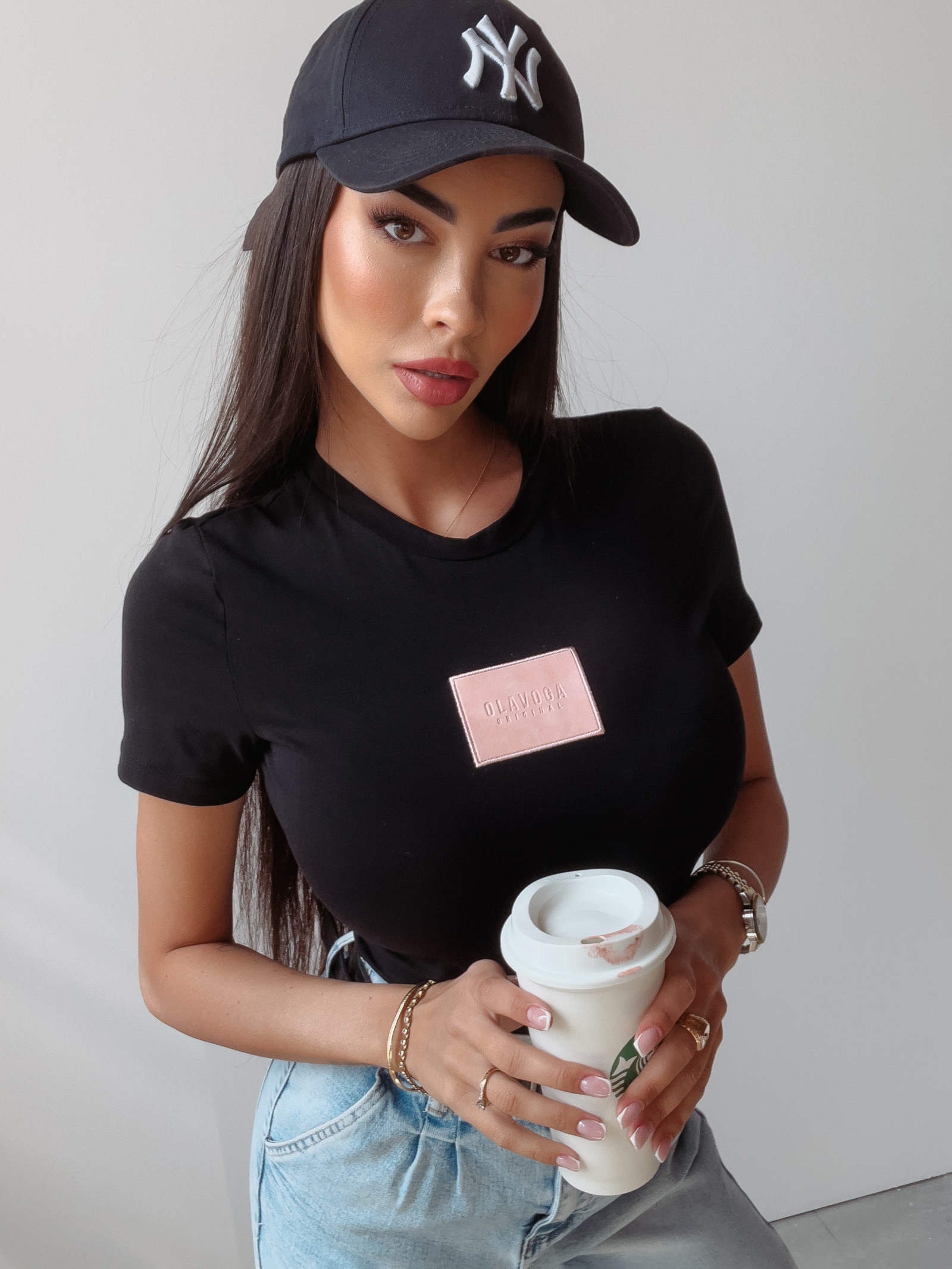 T-shirt basic bawełniany Asta Ola Voga czarny T-shirt basic bawełniany Asta Ola Voga czarny