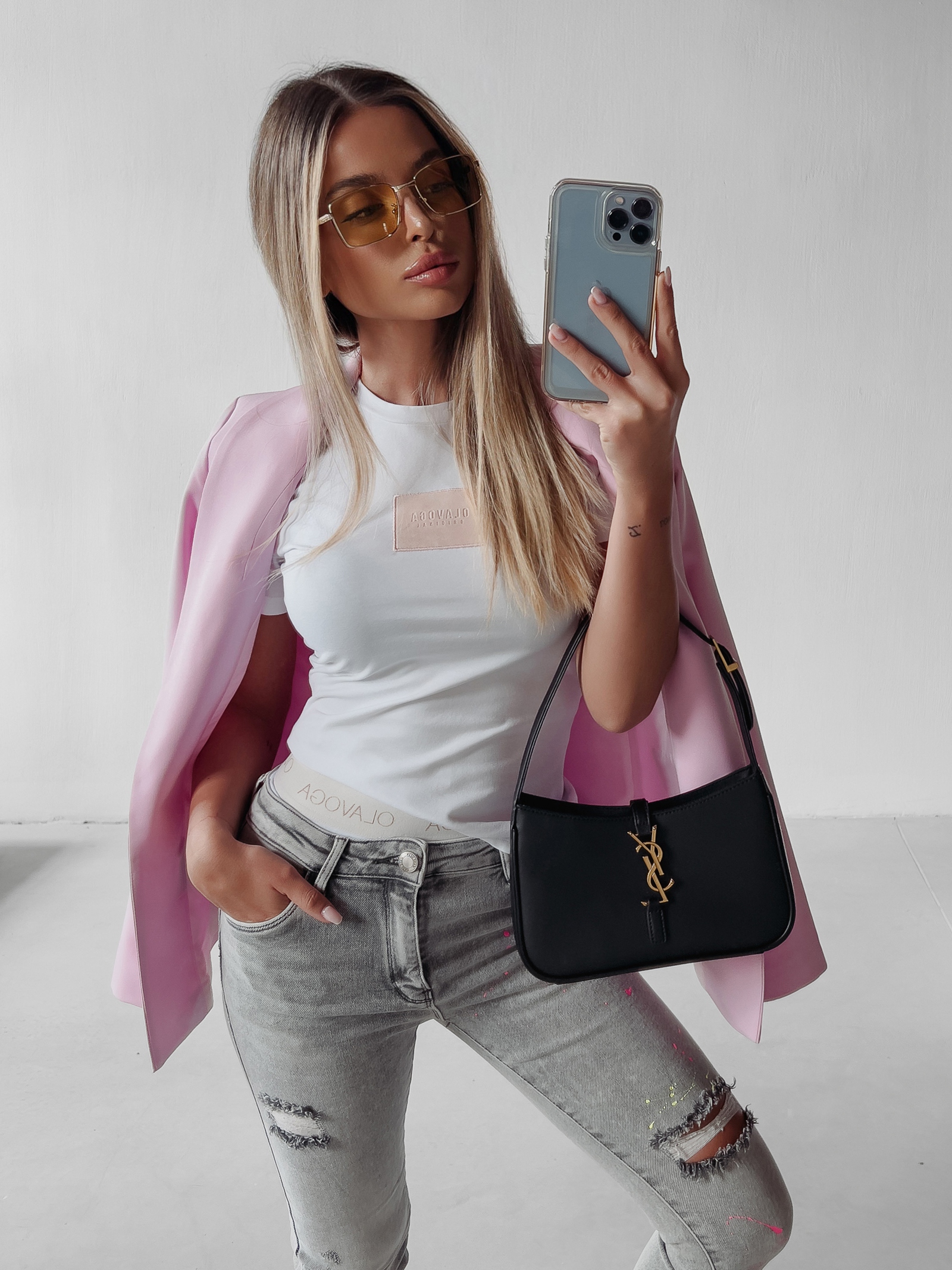 T-shirt basic bawełniany Asta Ola Voga biały