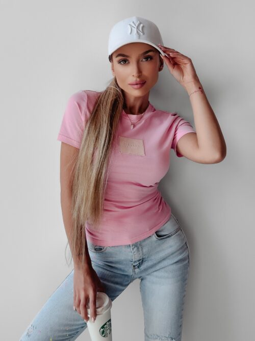 T-shirt basic bawełniany Asta Ola Voga różowy