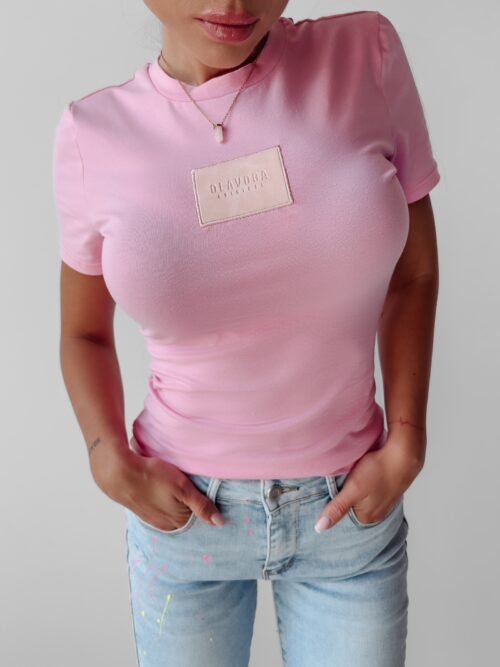 T-shirt basic bawełniany Asta Ola Voga różowy