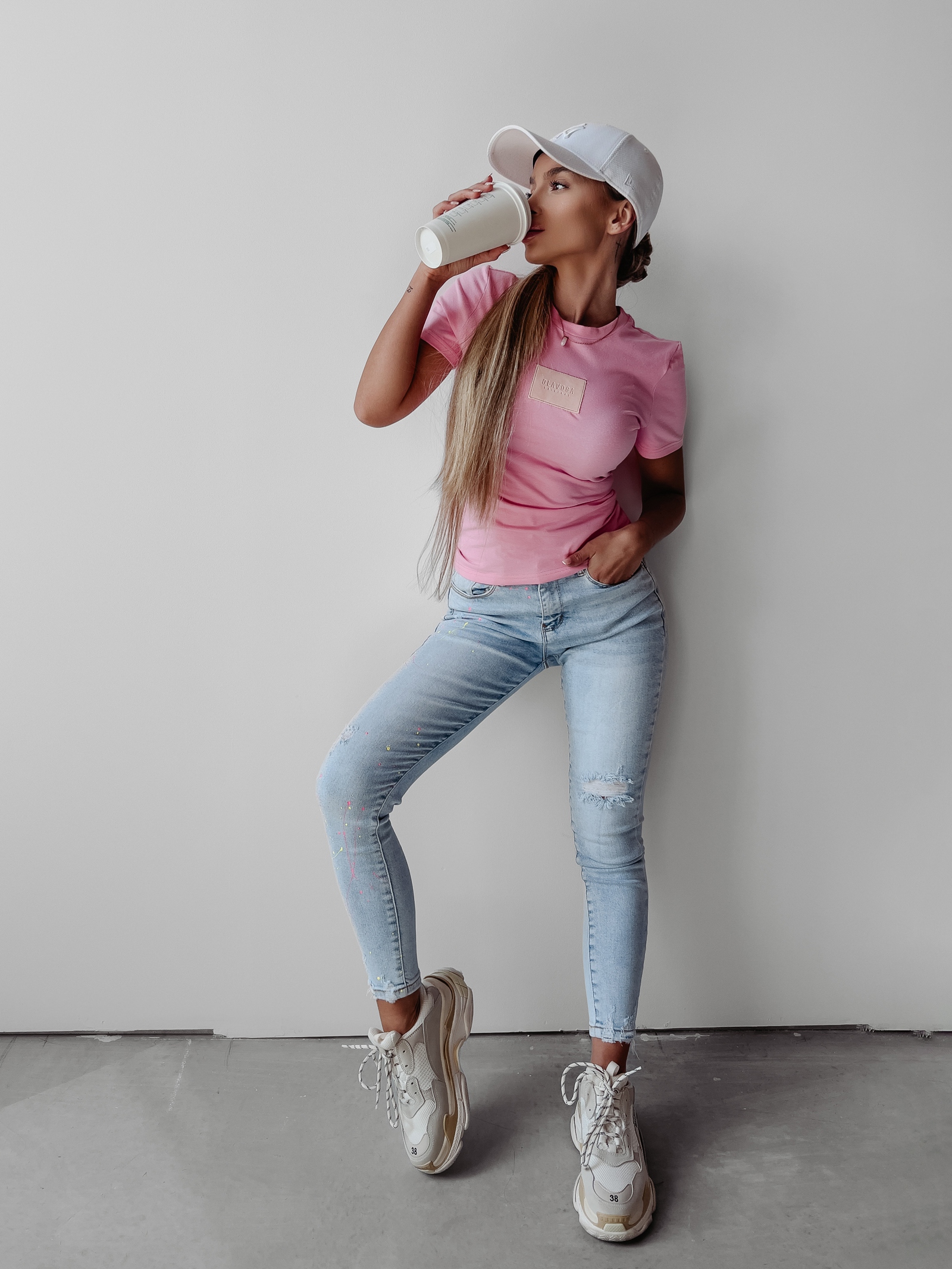 T-shirt basic bawełniany Asta Ola Voga różowy