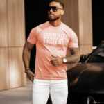 T-shirt bawełniany męski Chris Ola Voga łososiowy