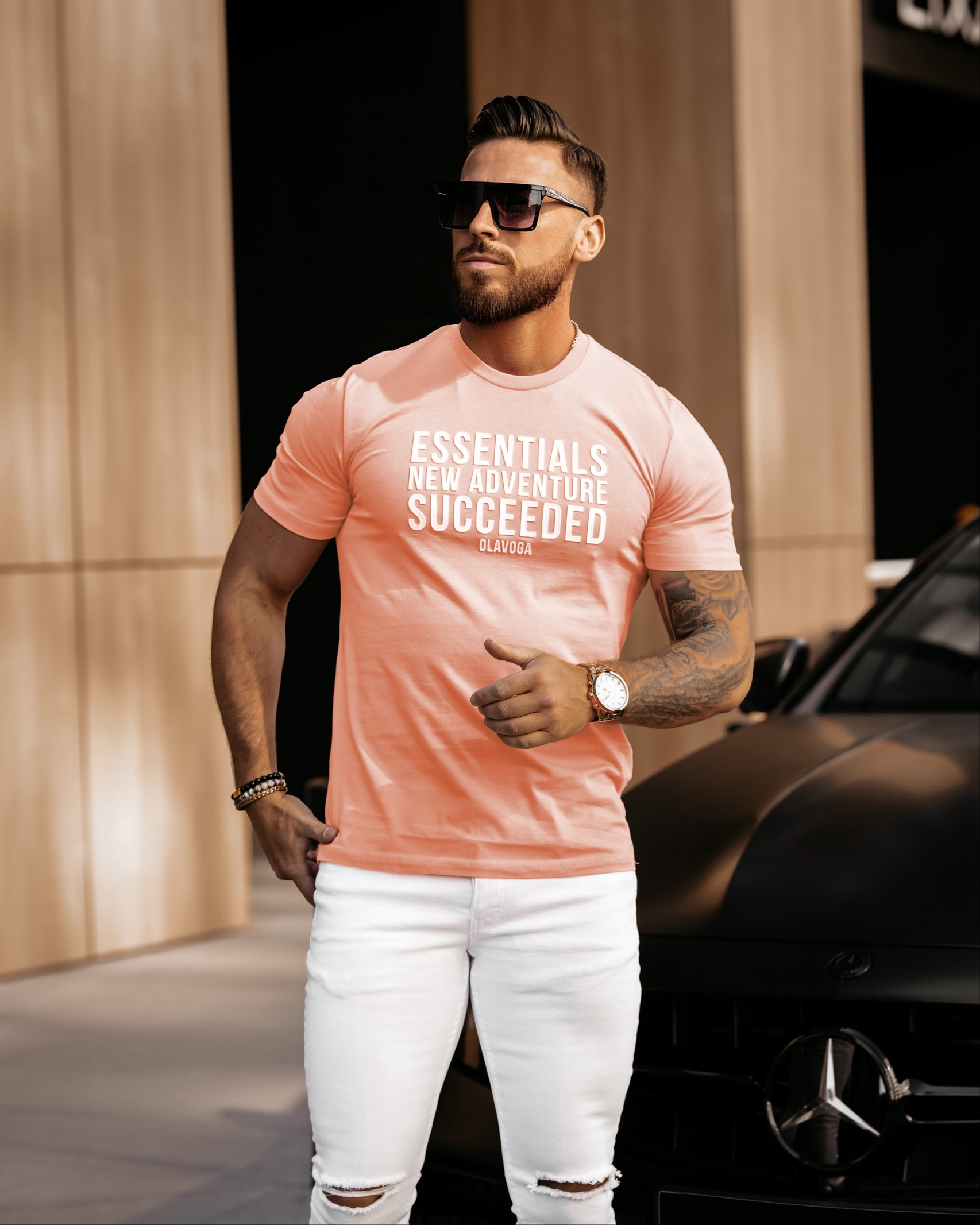 T-shirt bawełniany męski Chris Ola Voga łososiowy