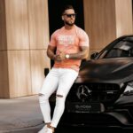 T-shirt bawełniany męski Chris Ola Voga łososiowy